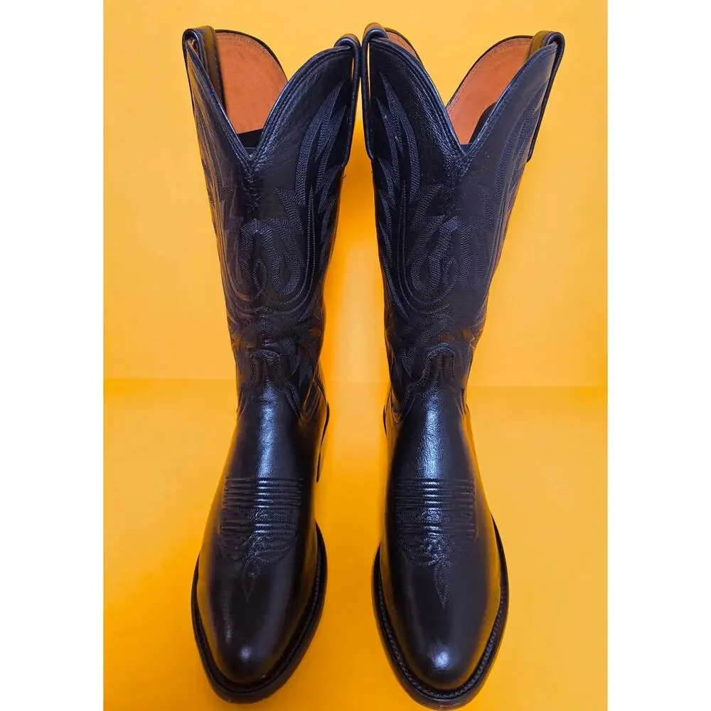 Lucchese 1883 Carson Black Lonestar Calf Leather Cowboy Boots Men 8D M1020.R4